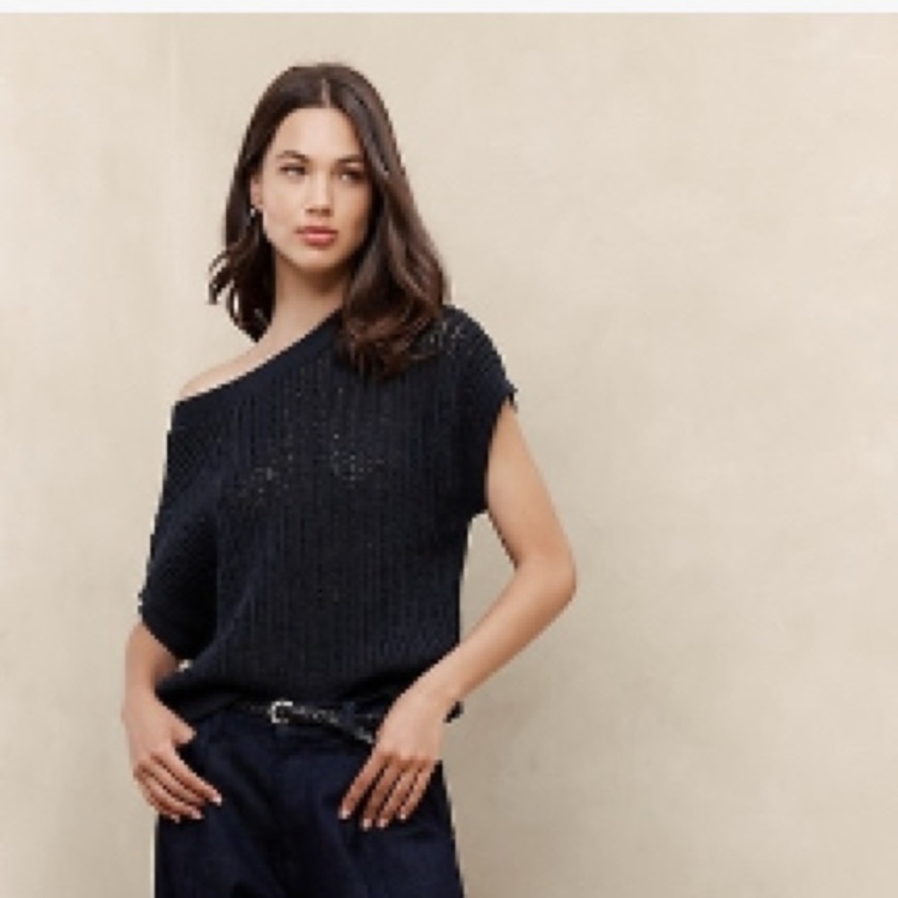 Banana Republic boat-neck open stitch sweater, XL, navy, NWT
